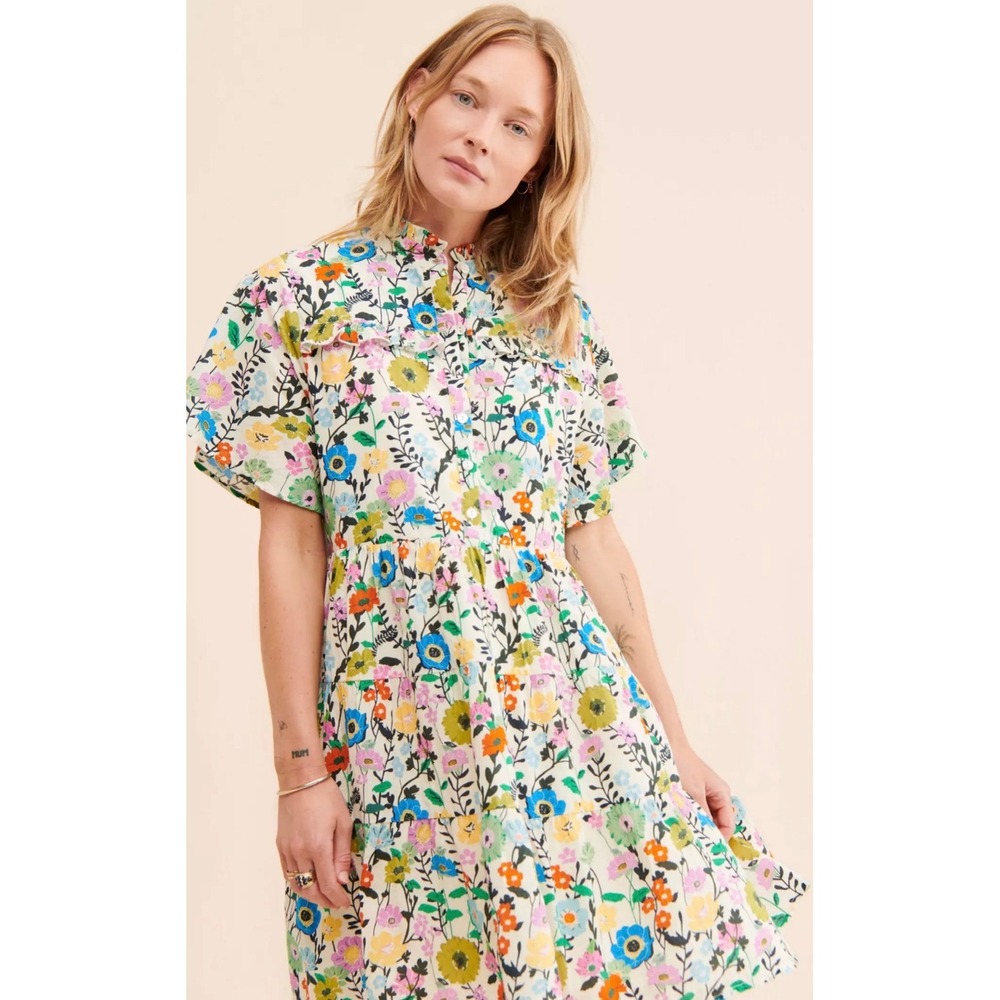 Ro's Garden Vibeka Ruffle Mini boho Dress XS Floral 100% Cotton